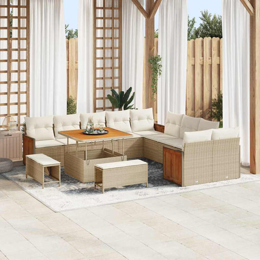 Conjunto de Sofá de Jardim 13 pcs Bege e Creme