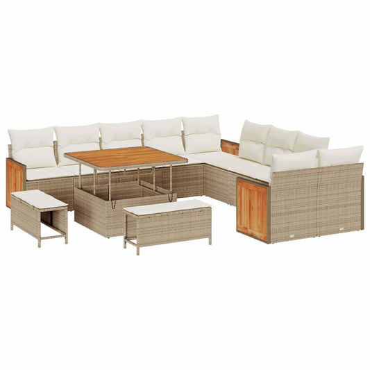 Conjunto de Sofá de Jardim 13 pcs Bege e Creme