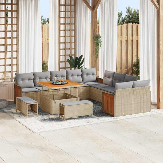 Conjunto de Sofá de Jardim 13 pcs Bege e Cinza Claro