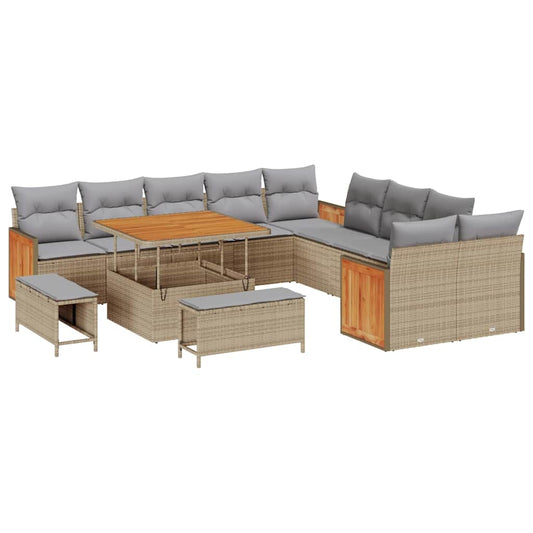 Conjunto de Sofá de Jardim 13 pcs Bege e Cinza Claro
