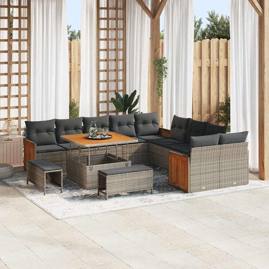Conjunto de Sofá de Jardim 13 pcs Cinza Cinza Escuro