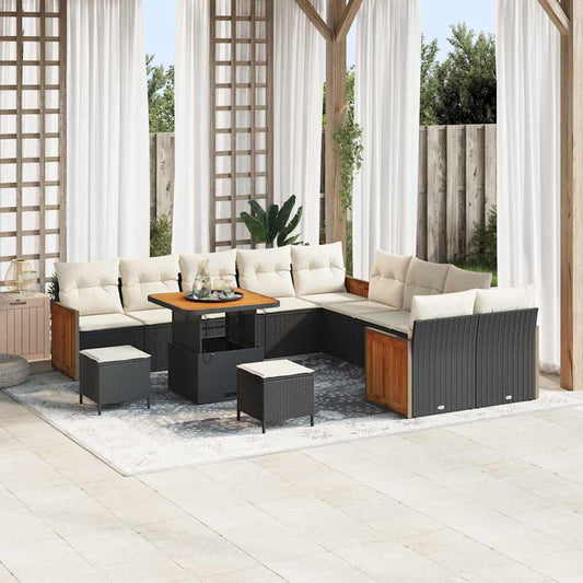 Conjunto de Sofá de Jardim 13 pcs Preto e Creme 80 x 80 x 71 cm