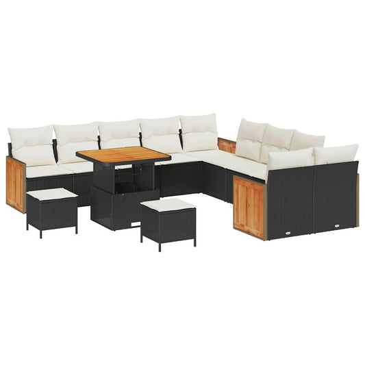 Conjunto de Sofá de Jardim 13 pcs Preto e Creme 80 x 80 x 71 cm