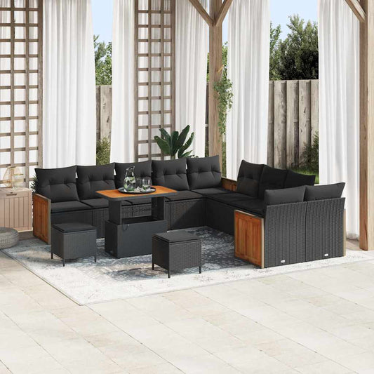Conjunto de Sofá de Jardim 13 pcs Preto 90 x 55 x 71 cm vime PE