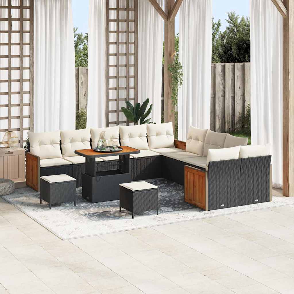 Conjunto de Sofá de Jardim 13 pcs Preto e Creme 90 x 55 x 71 cm