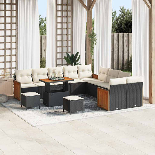 Conjunto de Sofá de Jardim 13 pcs Preto e Creme 90 x 55 x 71 cm
