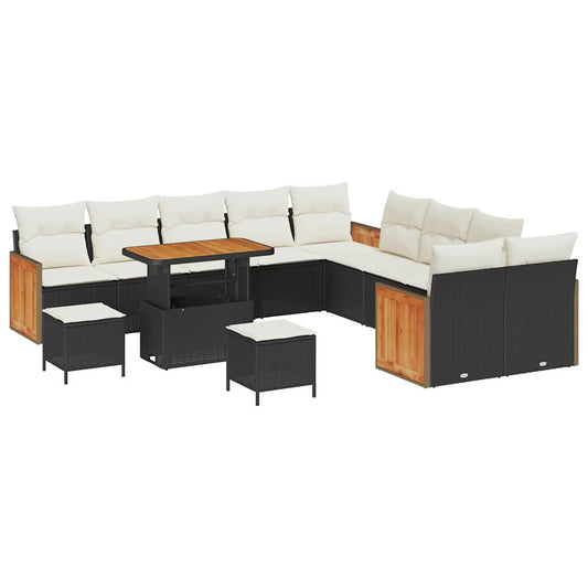 Conjunto de Sofá de Jardim 13 pcs Preto e Creme 90 x 55 x 71 cm