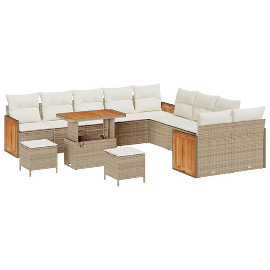Conjunto de Sofá de Jardim 13 pcs Bege e Creme 90 x 55 x 71 cm