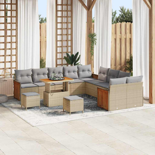 Conjunto de Sofá de Jardim 13 pcs Bege 90 x 55 x 71 cm vime PE