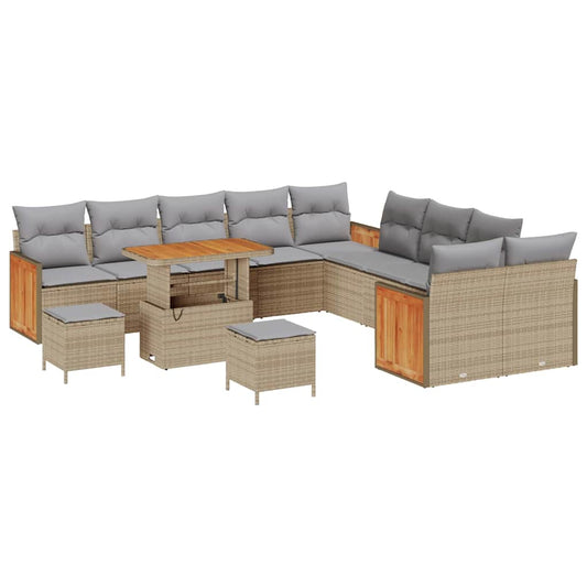 Conjunto de Sofá de Jardim 13 pcs Bege 90 x 55 x 71 cm vime PE