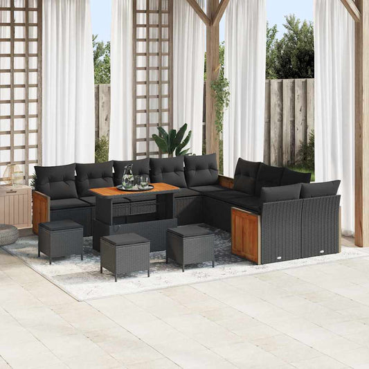 Conjunto de Sofá de Jardim 14 pcs Preto 110 x 55 x 71 cm