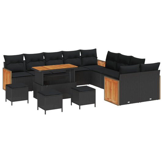 Conjunto de Sofá de Jardim com almofada 18 pcs Preto vime PE