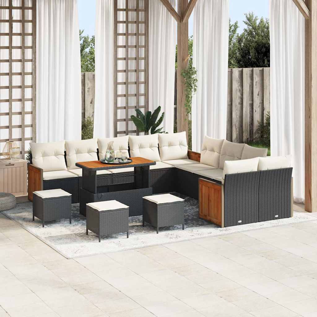 Conjunto de Sofá de Jardim 14 pcs Preto e Creme