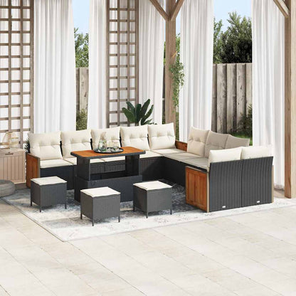 Conjunto de Sofá de Jardim 14 pcs Preto e Creme