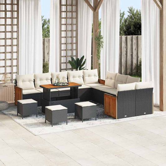 Conjunto de Sofá de Jardim 14 pcs Preto e Creme