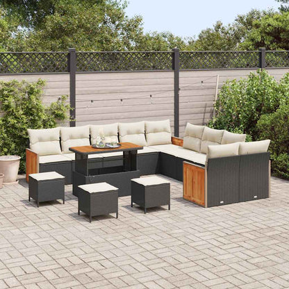 Conjunto de Sofá de Jardim 14 pcs Preto e Creme