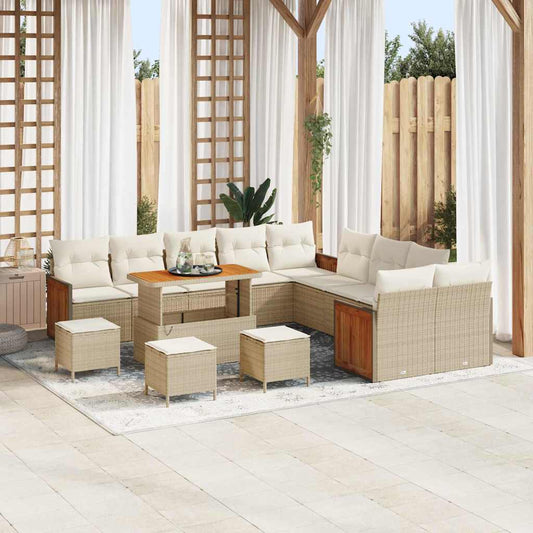 Conjunto de Sofá de Jardim 14 pcs Bege e Creme 110 x 55 x 71 cm