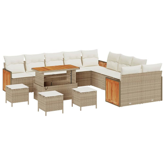 Conjunto de Sofá de Jardim 14 pcs Bege e Creme 110 x 55 x 71 cm