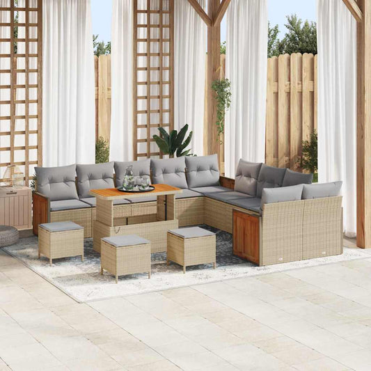 Conjunto de Sofá de Jardim 14 pcs Bege e Cinza Claro