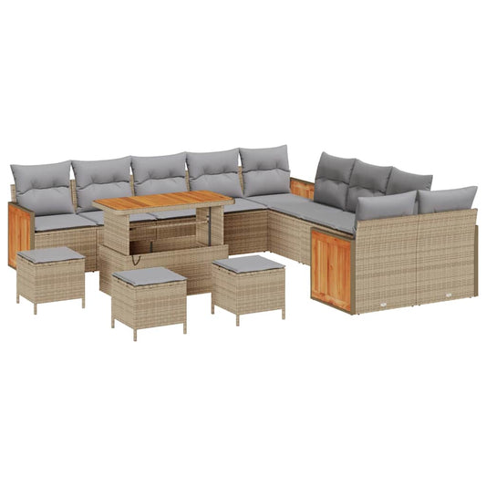 Conjunto de Sofá de Jardim 14 pcs Bege e Cinza Claro
