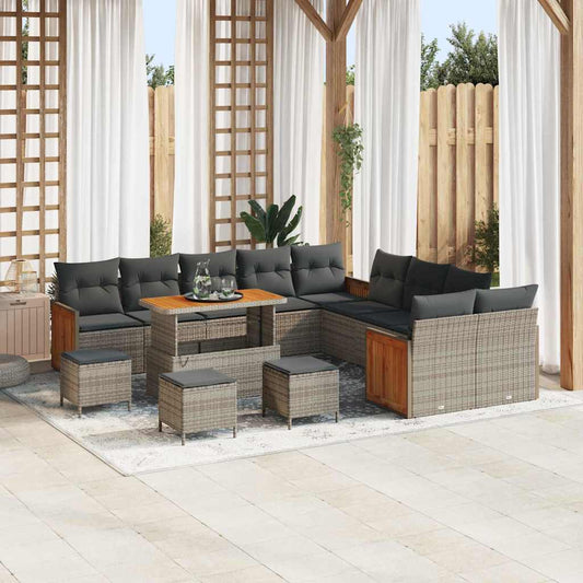 Conjunto de Sofá de Jardim 14 pcs Cinza Cinza escuro