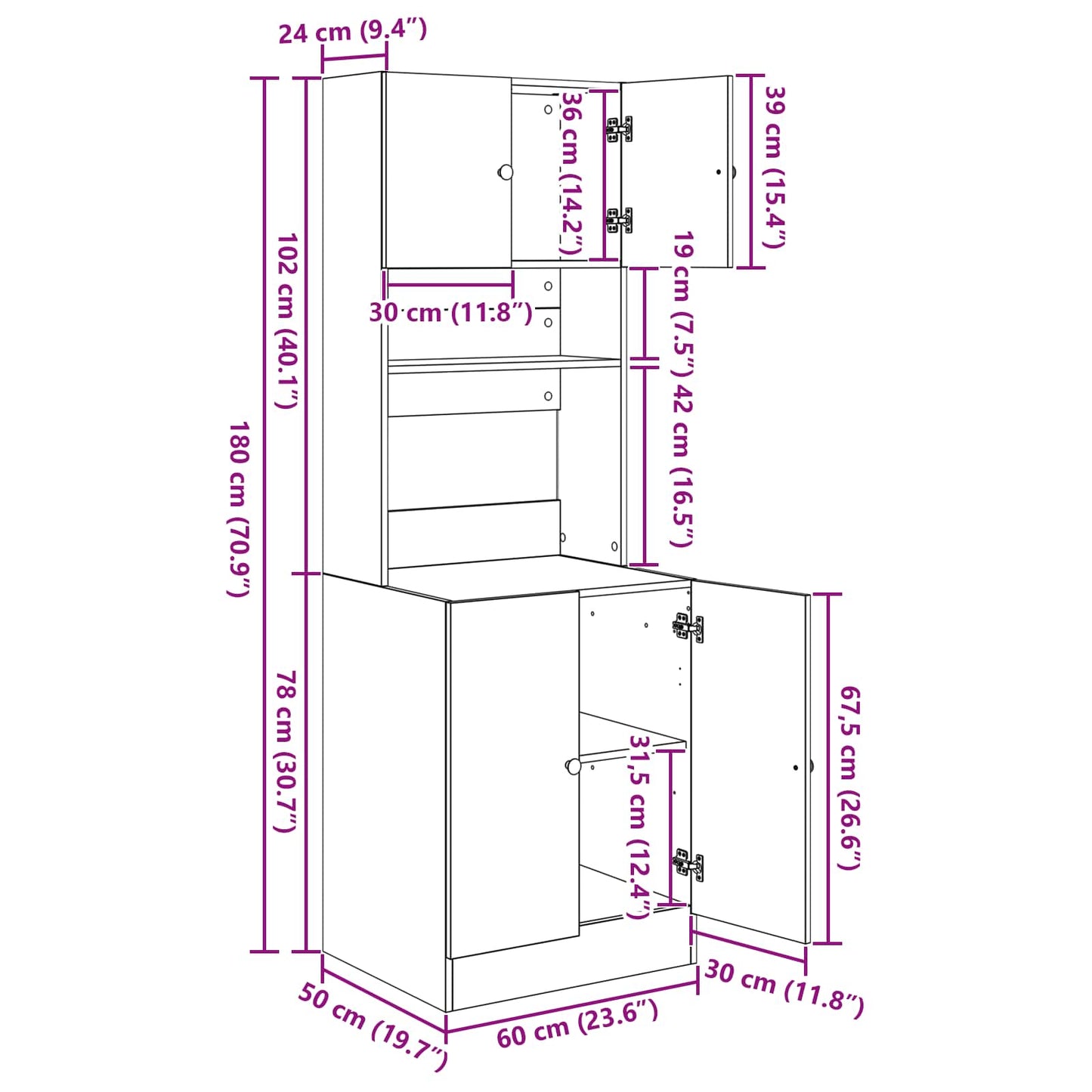 Buffet de Cozinha 2 pcs Carvalho Preto 60 x 50 x 180 cm