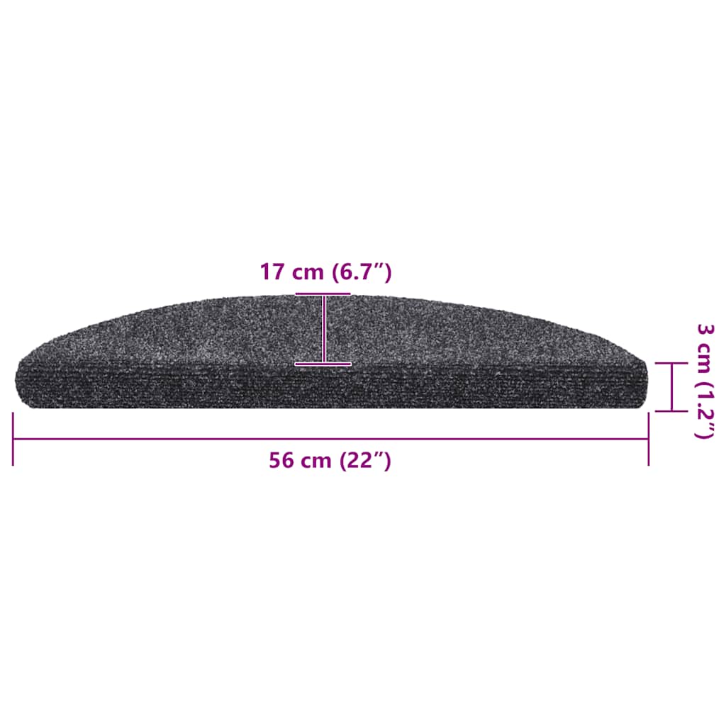 Tapetes de escada autoadesivos 30 peças 56x17x3 cm cinza escuro semicircular