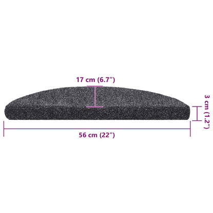 Tapetes de escada autoadesivos 30 peças 56x17x3 cm cinza escuro semicircular