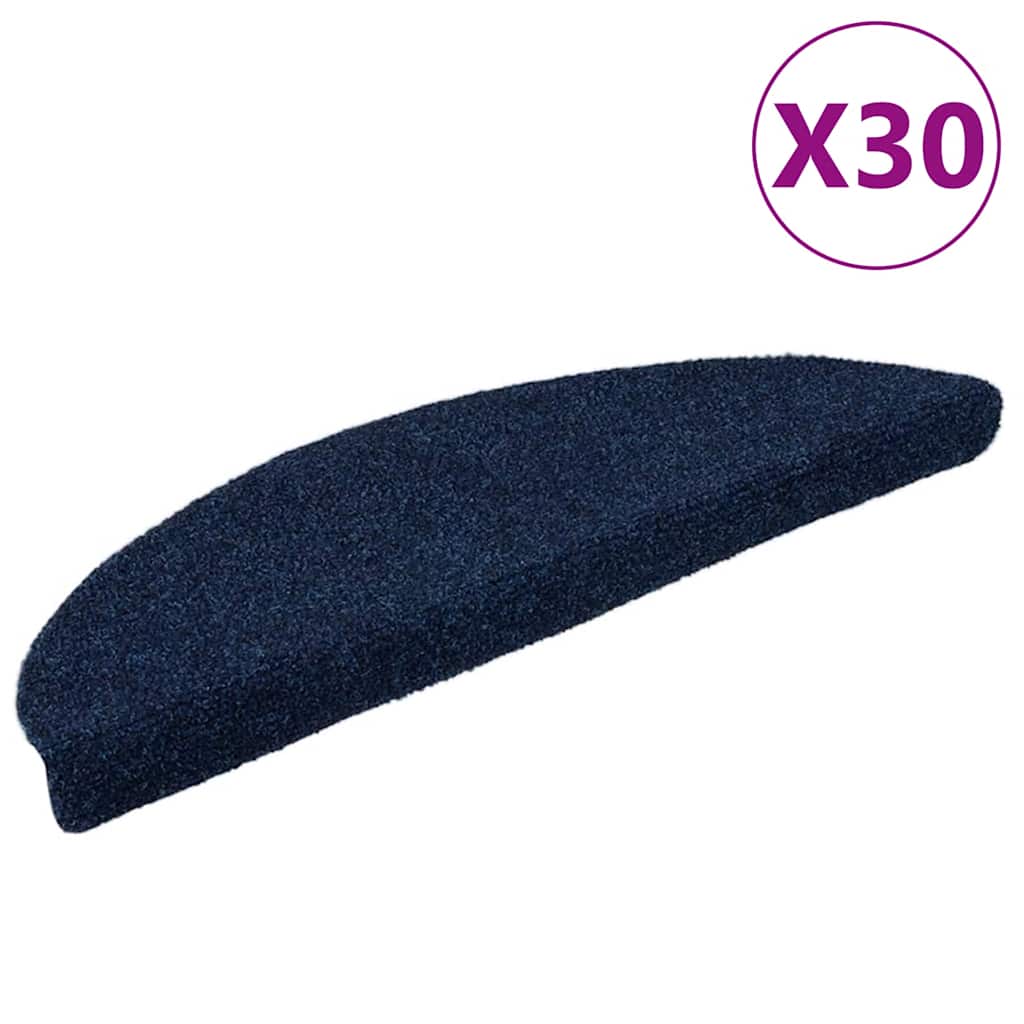 Tapetes de escada autoadesivos 30 peças 56x17x3 cm azul-marinho semicircular