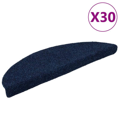 Tapetes de escada autoadesivos 30 peças 56x17x3 cm azul-marinho semicircular
