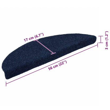 Tapetes de escada autoadesivos 30 peças 56x17x3 cm azul-marinho semicircular