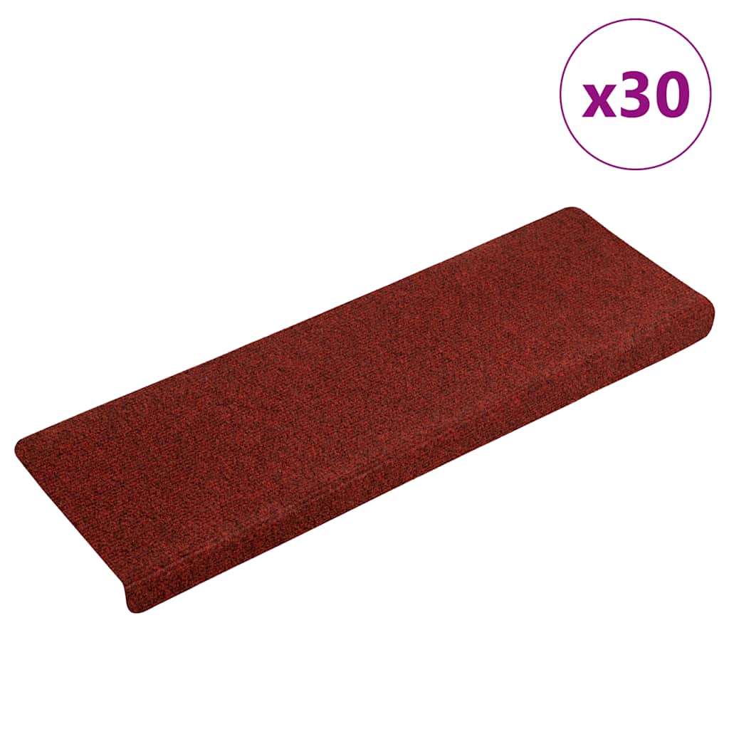 Tapetes de escada autoadesivos 30 peças 65x21x4 cm vermelho bordô com borda retangular
