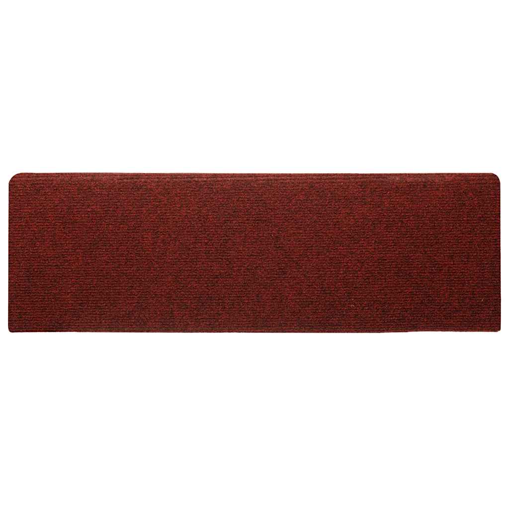 Tapetes de escada autoadesivos 30 peças 65x21x4 cm vermelho bordô com borda retangular