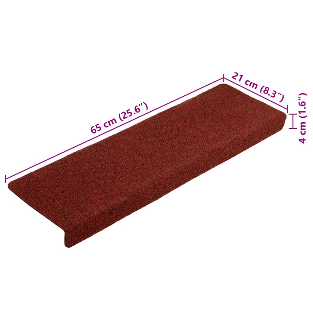 Tapetes de escada autoadesivos 20 peças 65x21x4 cm vermelho bordô com borda retangular