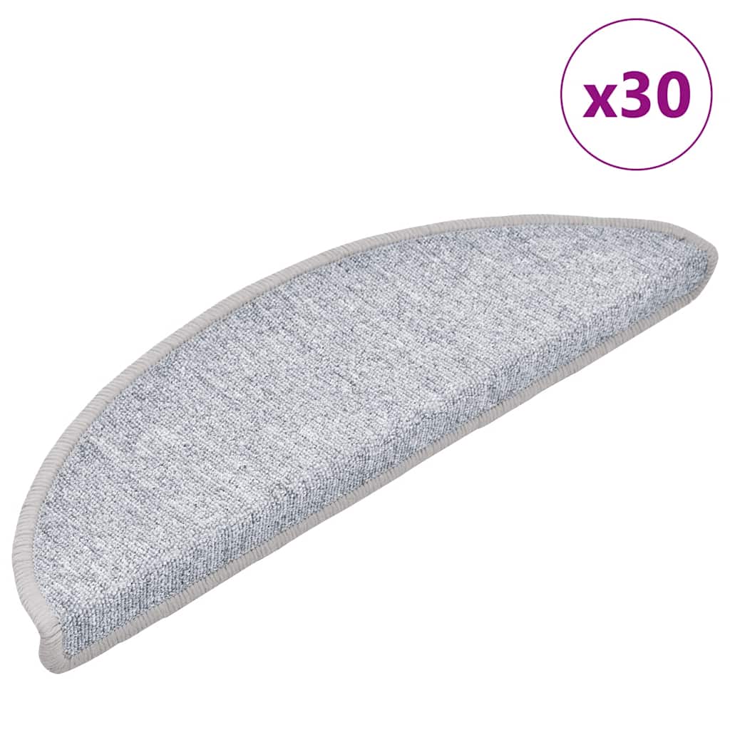 Tapetes de escada 30 peças 56x17x3 cm cinza claro semicircular