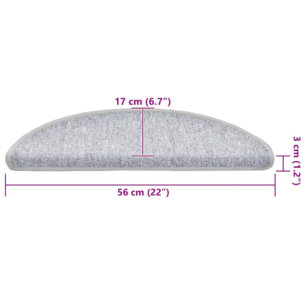Tapetes de escada 30 peças 56x17x3 cm cinza claro semicircular