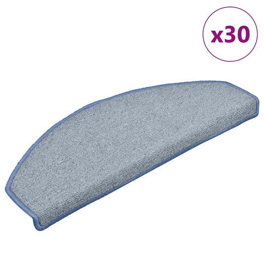 Tapetes de escada 30 peças 65x24x4 cm cinza claro e azul semicircular grande