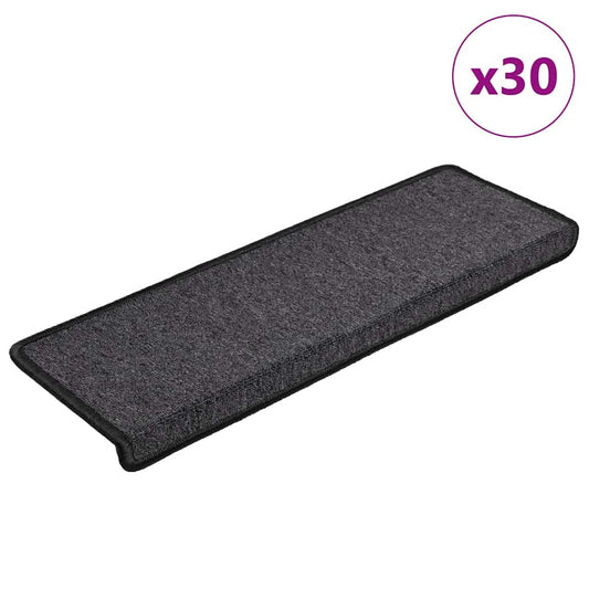 Tapetes de escada 30 peças 65x21x4 cm antracite borda retangular