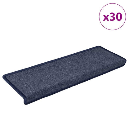 Tapetes de escada 30 peças 65x21x4 cm cinza escuro e azul com borda retangular