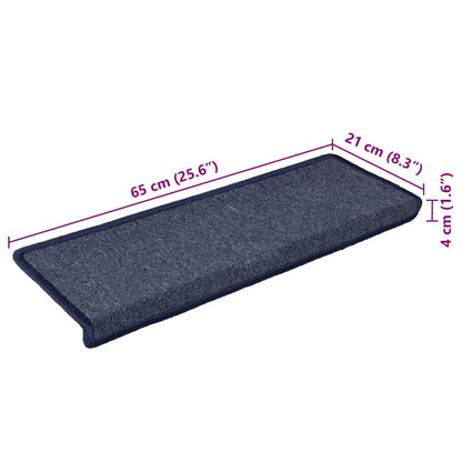 Tapetes de escada 30 peças 65x21x4 cm cinza escuro e azul com borda retangular