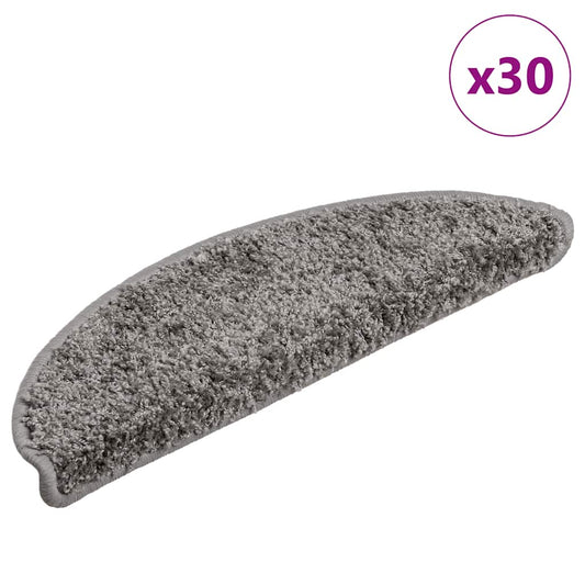 Tapetes de escada 30 peças 56x17x3 cm cinza semicircular