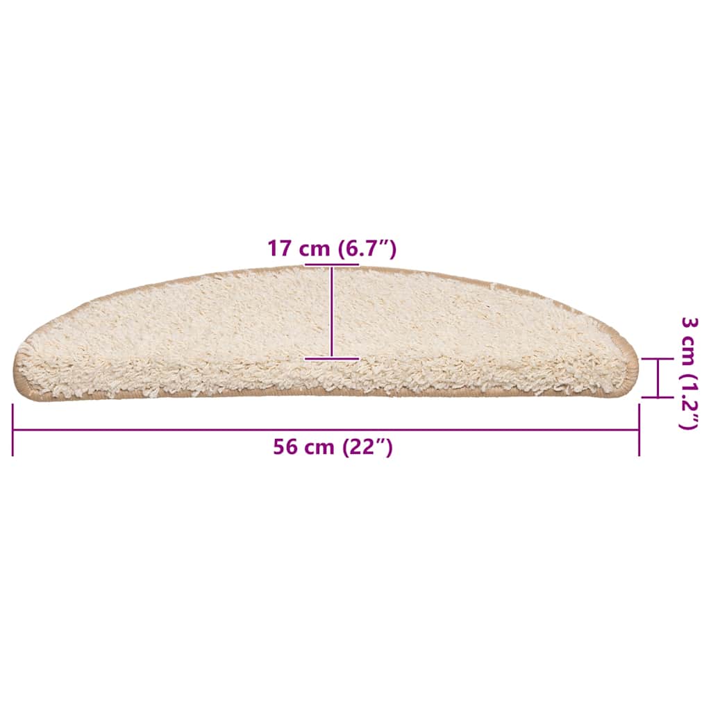 Tapetes de escada 30 peças 56x17x3 cm creme semicircular