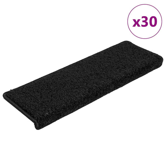 Tapetes de escada 30 peças 65x21x4 cm pretos com borda retangular