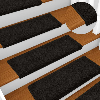 Tapetes de escada 30 peças 65x21x4 cm pretos com borda retangular
