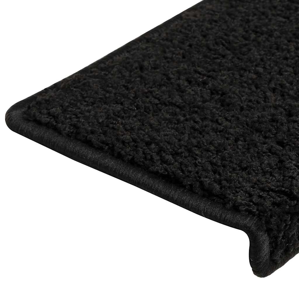 Tapetes de escada 30 peças 65x21x4 cm pretos com borda retangular