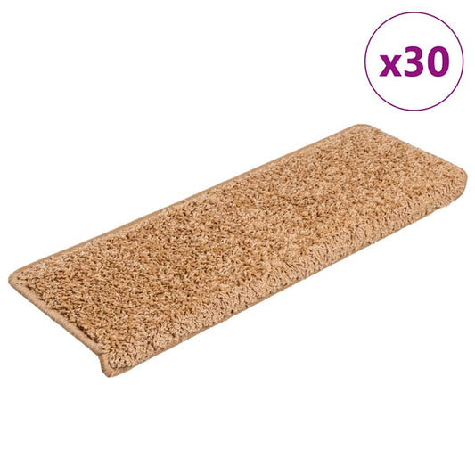 Tapetes de escada 30 peças 65x21x4 cm bege com borda retangular