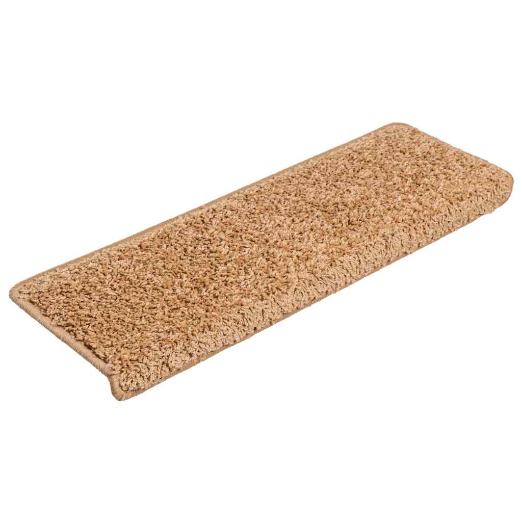 Tapetes de escada 30 peças 65x21x4 cm bege com borda retangular