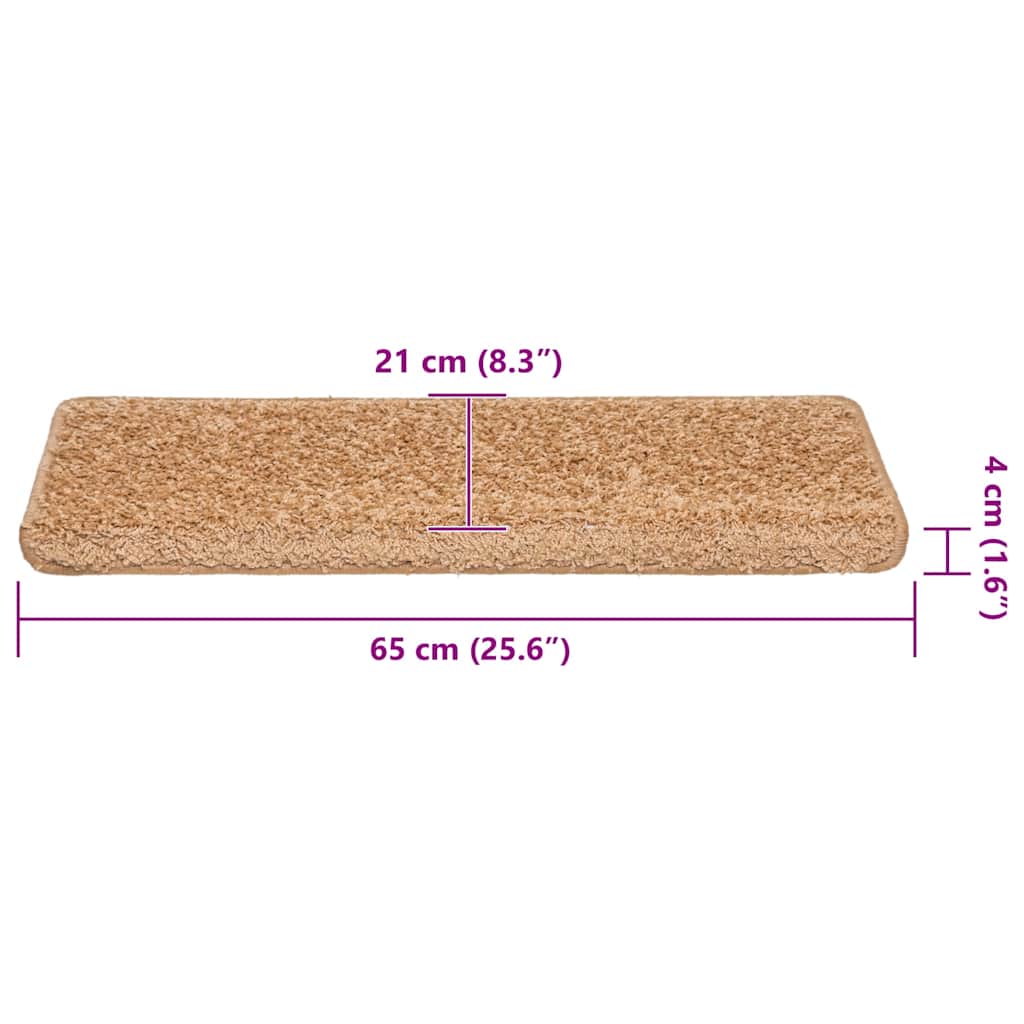 Tapetes de escada 30 peças 65x21x4 cm bege com borda retangular