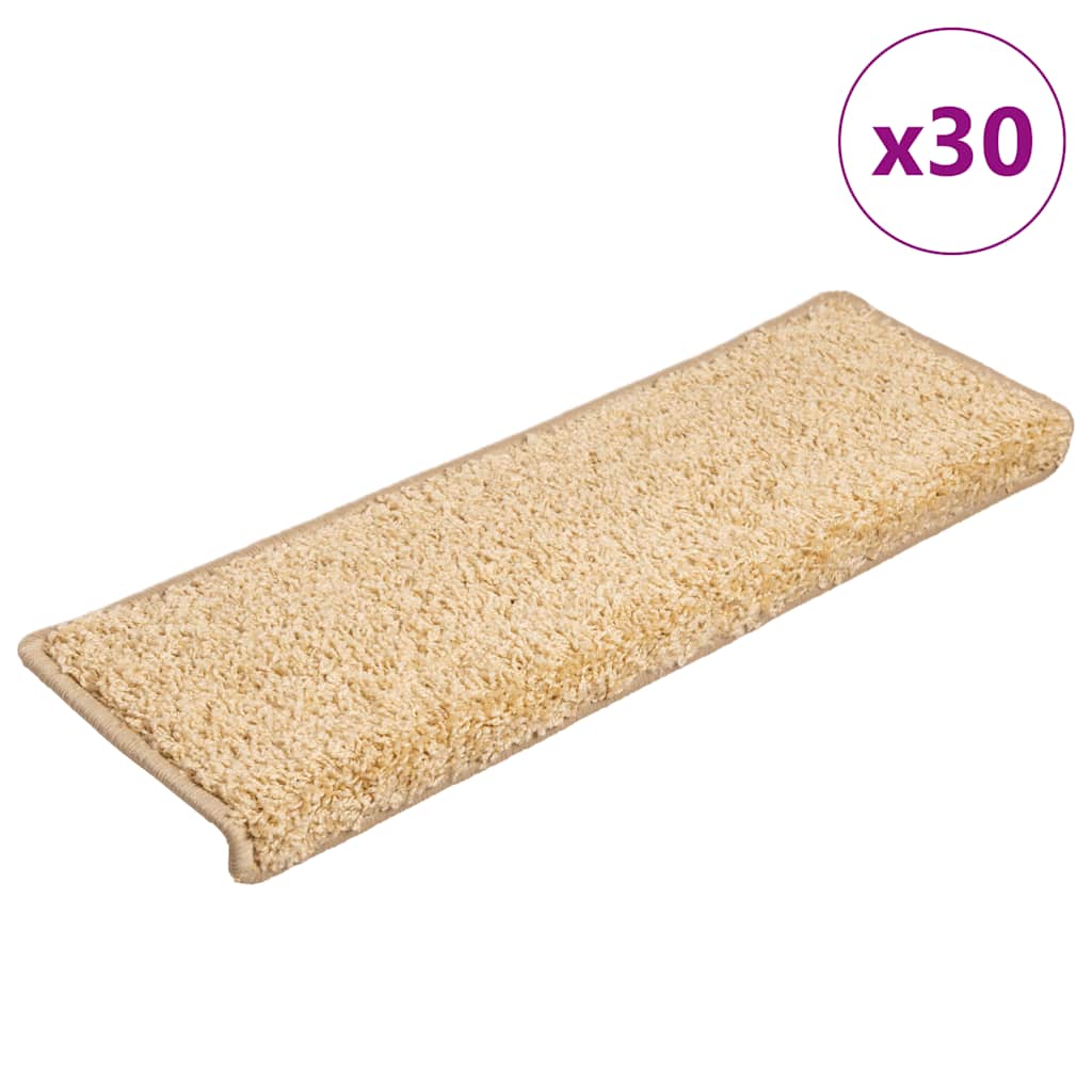 Tapetes de escada 30 peças 65x21x4 cm creme com borda retangular