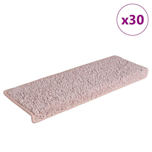 Tapetes de escada 30 peças 65x21x4 cm branco e rosa com borda retangular